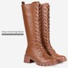 imageVepose Womens 953 Lace Platform Combat Knee High Boots with Comfort Chunky HeelPlatform953brownpu