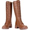 imageVepose Womens 953 Lace Platform Combat Knee High Boots with Comfort Chunky HeelPlatform953brownpu
