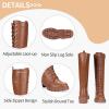 imageVepose Womens 953 Lace Platform Combat Knee High Boots with Comfort Chunky HeelPlatform953brownpu