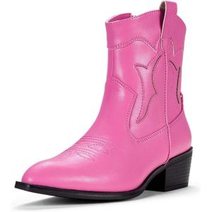 imageVepose Womens 9816 Cowboy Boots Ankle Western Short Cowgirl Embroidered Round Toe Low Heel Booties with Side ZipperWestern Cowboy Boots9815pink