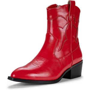 imageVepose Womens 9816 Cowboy Boots Ankle Western Short Cowgirl Embroidered Round Toe Low Heel Booties with Side ZipperWestern Cowboy Boots9815red