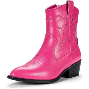 imageVepose Womens 9816 Cowboy Boots Ankle Western Short Cowgirl Embroidered Round Toe Low Heel Booties with Side ZipperWestern Cowboy Boots9815rose Pink