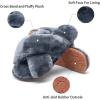 imageVepose Womens 801 Cross Band Slippers Soft Plush Furry Open Toe Fur Slides Fuzzy Fluffy Slip on House Shoes Indoor Outdoor SlippersCross Band801grey