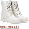 imageVepose Womens Combat Ankle Black Flat Boots Military Fashion 925 Booties Inner ZipperZipper Combat925beige
