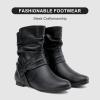 imageVepose Womens Slouch Ankle Flat Boots Fashion Short Low Heel Zipper 939A BootiesBlack Puzipper 939a