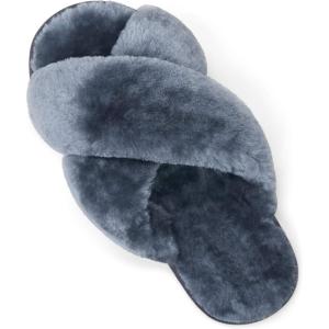 imageVepose Womens 801 Cross Band Slippers Soft Plush Furry Open Toe Fur Slides Fuzzy Fluffy Slip on House Shoes Indoor Outdoor SlippersCross Band801grey