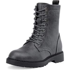 imageVepose Womens Combat Ankle Black Flat Boots Military Fashion 925 Booties Inner ZipperZipper Combat925grey