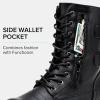 imageVepose Womens 928 Combat Boots Low Heel Mid Calf Military Boots with Card Knife Wallet PocketAhigh Combat929black