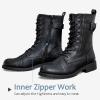 imageVepose Womens 928 Combat Boots Low Heel Mid Calf Military Boots with Card Knife Wallet PocketAmilitary928black