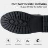 imageVepose Womens 928 Combat Boots Low Heel Mid Calf Military Boots with Card Knife Wallet PocketAtwo Straps929black Pu
