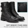 imageVepose Womens 928 Combat Boots Low Heel Mid Calf Military Boots with Card Knife Wallet PocketAtwo Straps929black Pu