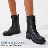 imageVepose Womens 928 Combat Boots Low Heel Mid Calf Military Boots with Card Knife Wallet PocketBuckle Combat928black Pu