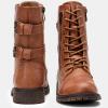 imageVepose Womens 928 Combat Boots Low Heel Mid Calf Military Boots with Card Knife Wallet PocketHigh Combat929brown