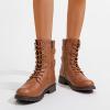 imageVepose Womens 928 Combat Boots Low Heel Mid Calf Military Boots with Card Knife Wallet PocketHigh Combat929brown