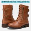imageVepose Womens 928 Combat Boots Low Heel Mid Calf Military Boots with Card Knife Wallet PocketHigh Combat929brown