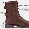 imageVepose Womens 928 Combat Boots Low Heel Mid Calf Military Boots with Card Knife Wallet PocketHigh Combat929cognac