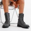 imageVepose Womens 928 Combat Boots Low Heel Mid Calf Military Boots with Card Knife Wallet PocketHigh Combat929grey