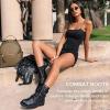 imageVepose Womens 928 Combat Boots Low Heel Mid Calf Military Boots with Card Knife Wallet PocketLeather929lblack