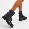 imageVepose Womens 928 Combat Boots Low Heel Mid Calf Military Boots with Card Knife Wallet PocketLeather929lblack
