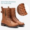 imageVepose Womens 928 Combat Boots Low Heel Mid Calf Military Boots with Card Knife Wallet PocketMilitary928brown