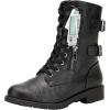 imageVepose Womens 928 Combat Boots Low Heel Mid Calf Military Boots with Card Knife Wallet PocketAtwo Straps929black Pu