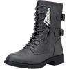 imageVepose Womens 928 Combat Boots Low Heel Mid Calf Military Boots with Card Knife Wallet PocketHigh Combat929grey