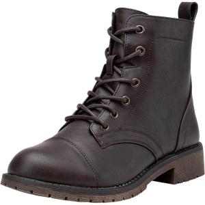 imageVepose Womens Ankle Boots Lace up Flat Fashion Combat Booties Low HeelAnkle Booties910dark Brown