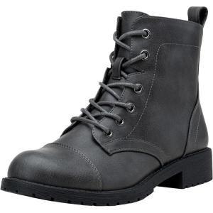 imageVepose Womens Ankle Boots Lace up Flat Fashion Combat Booties Low HeelAnkle Booties910grey