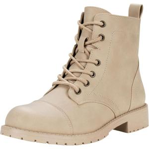 imageVepose Womens Ankle Boots Lace up Flat Fashion Combat Booties Low HeelAnkle Booties910sand