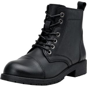 imageVepose Womens Ankle Boots Lace up Flat Fashion Combat Booties Low HeelLeather Booties910lblack
