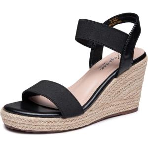 imageVepose Womens Wedge Sandals Platform Espadrilles Sandals Elasitc Ankle Strap Open Toe 881 Sandals with 35quot Inchs High Heel Summer ShoesAsandals881black