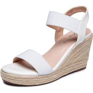 imageVepose Womens Wedge Sandals Platform Espadrilles Sandals Elasitc Ankle Strap Open Toe 881 Sandals with 35quot Inchs High Heel Summer ShoesAsandals881white