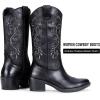 imageVepose Womens Cowboy Boots Embroidered Western MidCalf 9802 Cowgirl Boots Pointed Toe Pull on Boots with Chunky HeelClassic9802black
