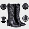 imageVepose Womens Cowboy Boots Embroidered Western MidCalf 9802 Cowgirl Boots Pointed Toe Pull on Boots with Chunky HeelRustic9802black Pu