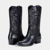 imageVepose Womens Cowboy Boots Embroidered Western MidCalf 9802 Cowgirl Boots Pointed Toe Pull on Boots with Chunky HeelRustic9802black Pu