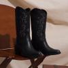 imageVepose Womens Cowboy Boots Embroidered Western MidCalf 9802 Cowgirl Boots Pointed Toe Pull on Boots with Chunky HeelRustic9802black Pu