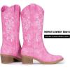 imageVepose Womens Cowboy Boots Embroidered Western MidCalf 9802 Cowgirl Boots Pointed Toe Pull on Boots with Chunky HeelStylish9802pink