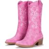 imageVepose Womens Cowboy Boots Embroidered Western MidCalf 9802 Cowgirl Boots Pointed Toe Pull on Boots with Chunky HeelStylish9802pink