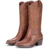 imageVepose Womens Cowboy Boots Embroidered Western MidCalf 9802 Cowgirl Boots Pointed Toe Pull on Boots with Chunky HeelVintage9802brown