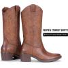 imageVepose Womens Cowboy Boots Embroidered Western MidCalf 9802 Cowgirl Boots Pointed Toe Pull on Boots with Chunky HeelVintage9802brown