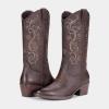 imageVepose Womens Cowboy Boots Embroidered Western MidCalf 9802 Cowgirl Boots Pointed Toe Pull on Boots with Chunky HeelWestern9802whisky