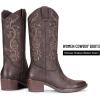 imageVepose Womens Cowboy Boots Embroidered Western MidCalf 9802 Cowgirl Boots Pointed Toe Pull on Boots with Chunky HeelWestern9802whisky