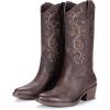imageVepose Womens Cowboy Boots Embroidered Western MidCalf 9802 Cowgirl Boots Pointed Toe Pull on Boots with Chunky HeelWestern9802whisky