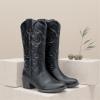 imageVepose Womens Cowboy Boots Western Cowgirl Round Toe Mid Calf Boots for WomenVintage Cowboy9801black