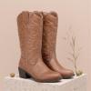 imageVepose Womens Cowboy Boots Western Cowgirl Round Toe Mid Calf Boots for WomenVintage Cowboy9801brown