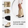 imageVepose Womens Cowboy Boots Western Cowgirl Round Toe Mid Calf Boots for WomenVintage Cowboy9801gold