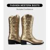 imageVepose Womens Cowboy Boots Western Cowgirl Round Toe Mid Calf Boots for WomenVintage Cowboy9801gold