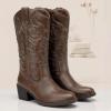 imageVepose Womens Cowboy Boots Western Cowgirl Round Toe Mid Calf Boots for WomenVintage Cowboy9801whisky