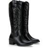 imageVepose Womens Tall Cowboy Boots Knee High Cowgirl Low Heel Comfy Boots for LadiesVintage Cowboy9810black