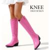 imageVepose Womens Tall Cowboy Boots Knee High Cowgirl Low Heel Comfy Boots for LadiesVintage Cowboy9810pink